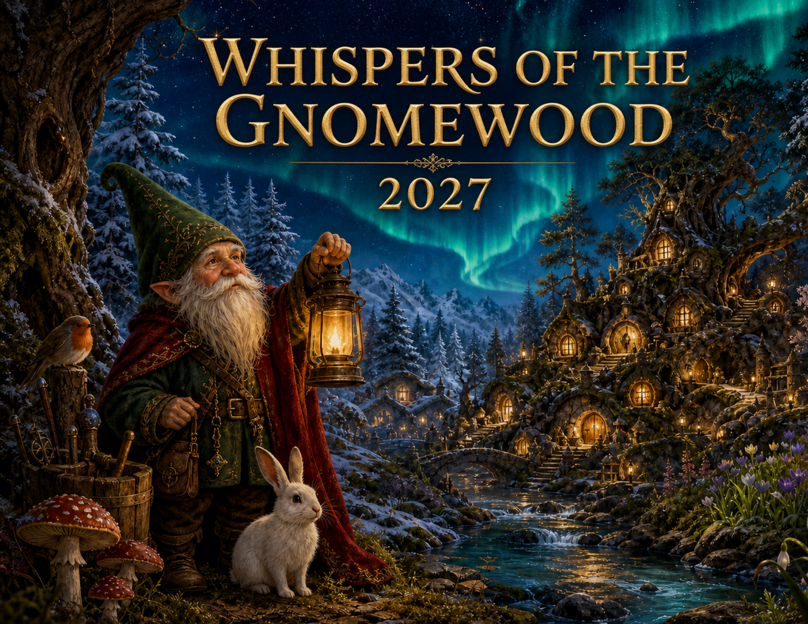 Whispers of the Gnomewood 2027 Wall Calendar — Whimsical Gnome Art | 11x17 Spiral-Bound