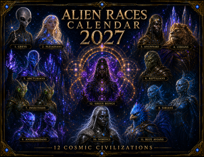 Alien Races Calendar 2027 — 12 Cosmic Civilizations | 11x17 Spiral-Bound Wall Calendar