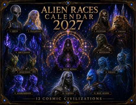 Alien Races Calendar 2027 — 12 Cosmic Civilizations | 11x17 Spiral-Bound Wall Calendar