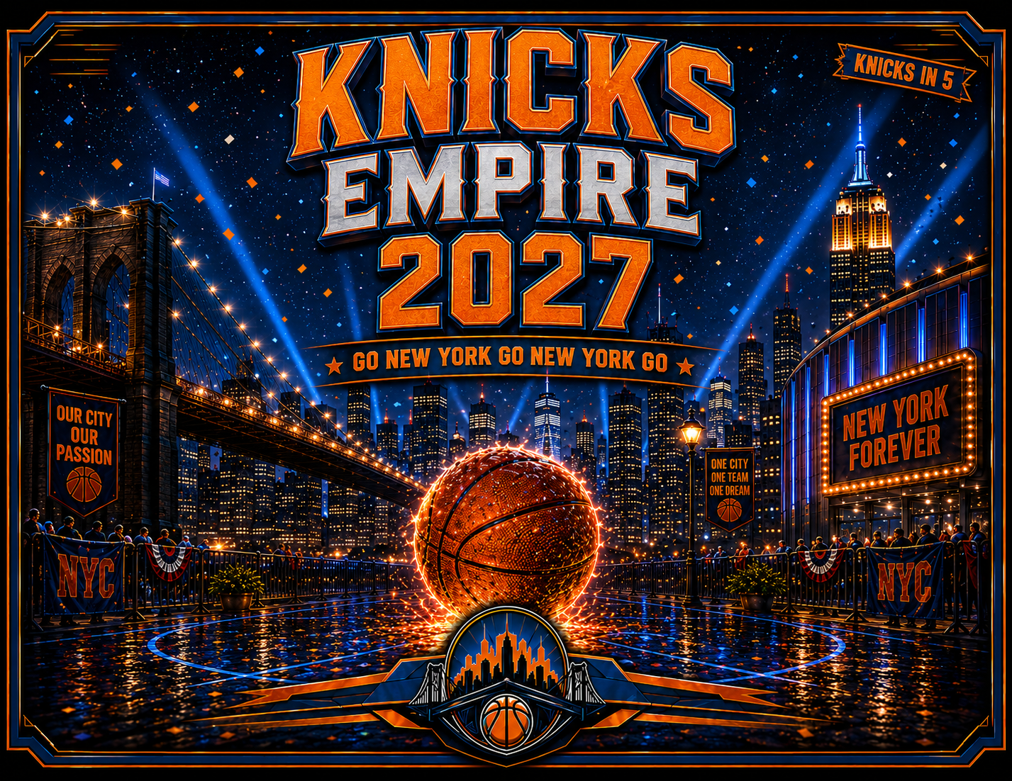Knicks Empire 2027 Wall Calendar — NYC Hoops Art | 11x17 Spiral-Bound Sports Calendar