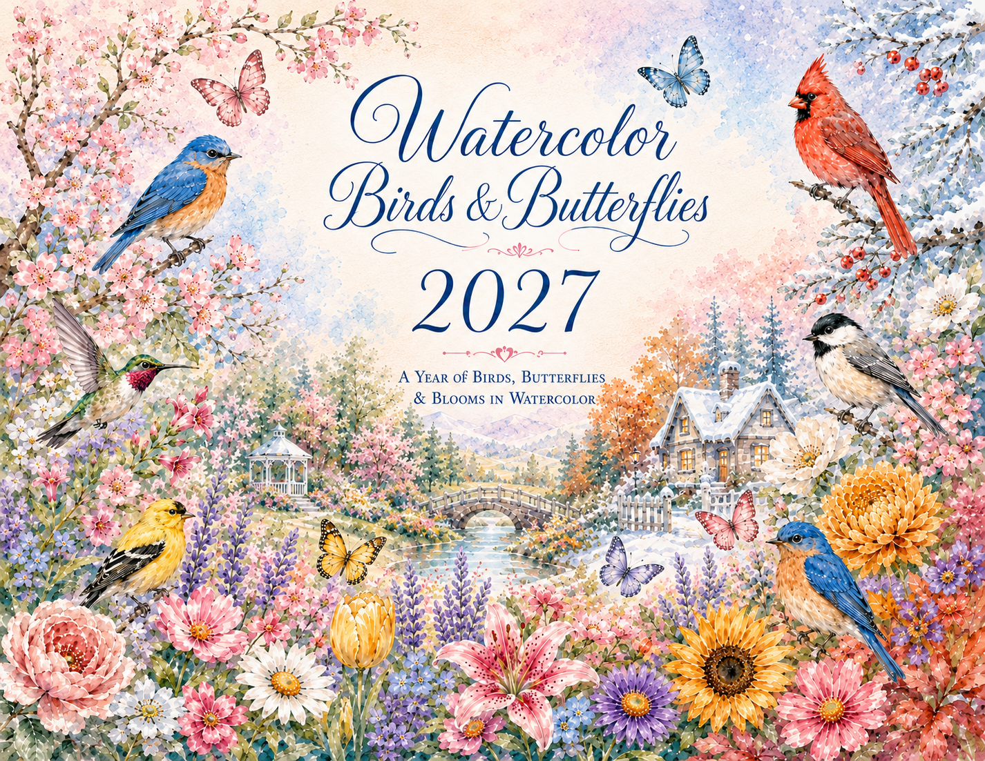 Watercolor Birds & Butterflies Wall Calendar 2027