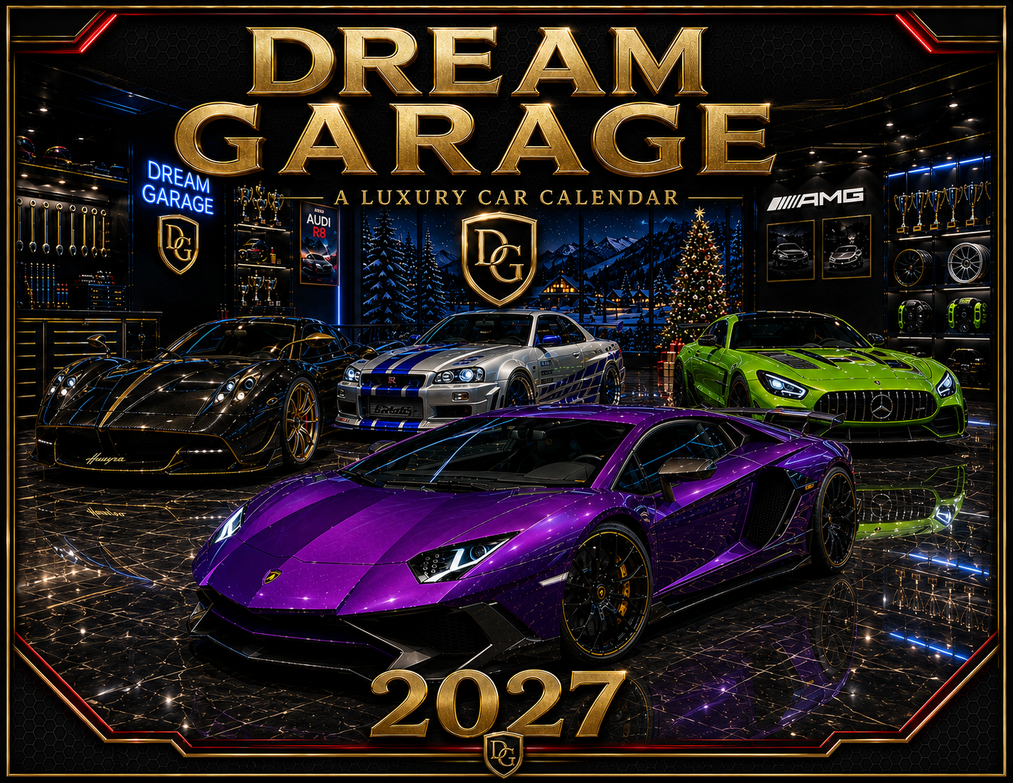 Dream Garage 2027 Wall Calendar — 12 Months of Exotic & Classic Cars | 11x17 Luxury Car Calendar