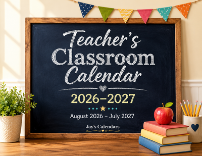 2026-2027 Teacher's Classroom Wall Calendar front cover with vibrant classroom-ready design