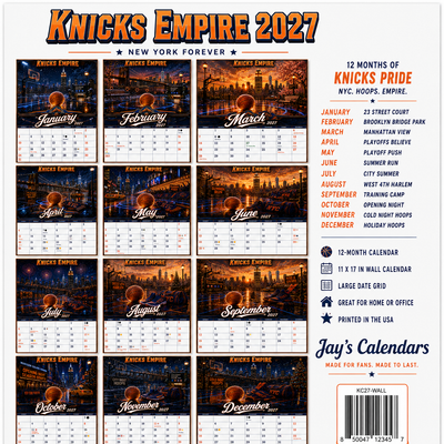Knicks Empire 2027 Wall Calendar — NYC Hoops Art | 11x17 Spiral-Bound Sports Calendar