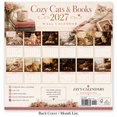 Cozy Cats & Books Wall Calendar 2027