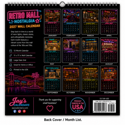 Retro Mall Memories Wall Calendar 2027