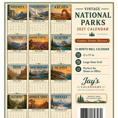 Vintage National Parks Travel Posters Wall Calendar 2027