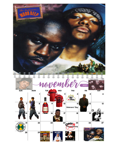 90's Hip-Hop Wall Calendar 2027 back cover showing all 12 months — 2027 themed wall calendar by Jays Calendars