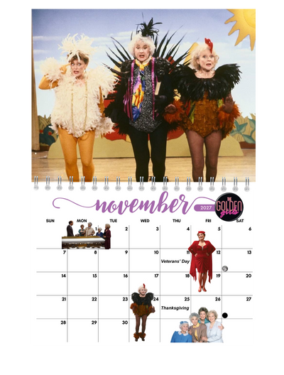 The Golden Girls Wall Calendar 2027 back cover showing all 12 months — 2027 themed wall calendar by Jays Calendars