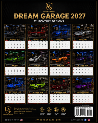 Dream Garage 2027 Wall Calendar — 12 Months of Exotic & Classic Cars | 11x17 Luxury Car Calendar