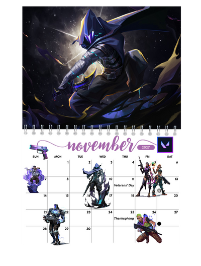 Valorant Wall Calendar 2027 back cover showing all 12 months — 2027 themed wall calendar by Jays Calendars