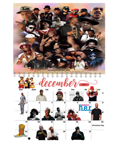 90's Hip-Hop Wall Calendar 2027 packaging — 2027 wall calendar ships flat in rigid mailer with Fragile Do Not Bend label and thank-you card, by Jays Calendars