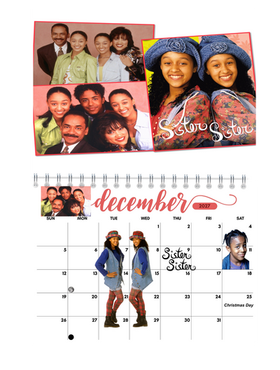 Black 90s TV Shows Wall Calendar 2027 packaging — 2027 wall calendar ships flat in rigid mailer with Fragile Do Not Bend label and thank-you card, by Jays Calendars
