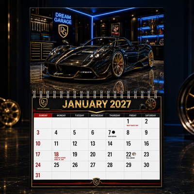 Dream Garage 2027 Wall Calendar — 12 Months of Exotic & Classic Cars | 11x17 Luxury Car Calendar