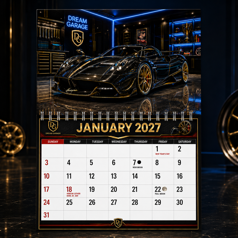 Dream Garage 2027 Wall Calendar — 12 Months of Exotic & Classic Cars | 11x17 Luxury Car Calendar