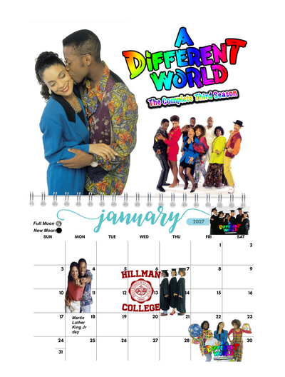 Black 90s TV Shows Wall Calendar 2027 monthly artwork page preview — 2027 themed wall calendar by Jays Calendars