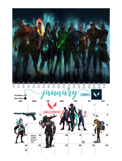Valorant Wall Calendar 2027 monthly artwork page preview — 2027 themed wall calendar by Jays Calendars
