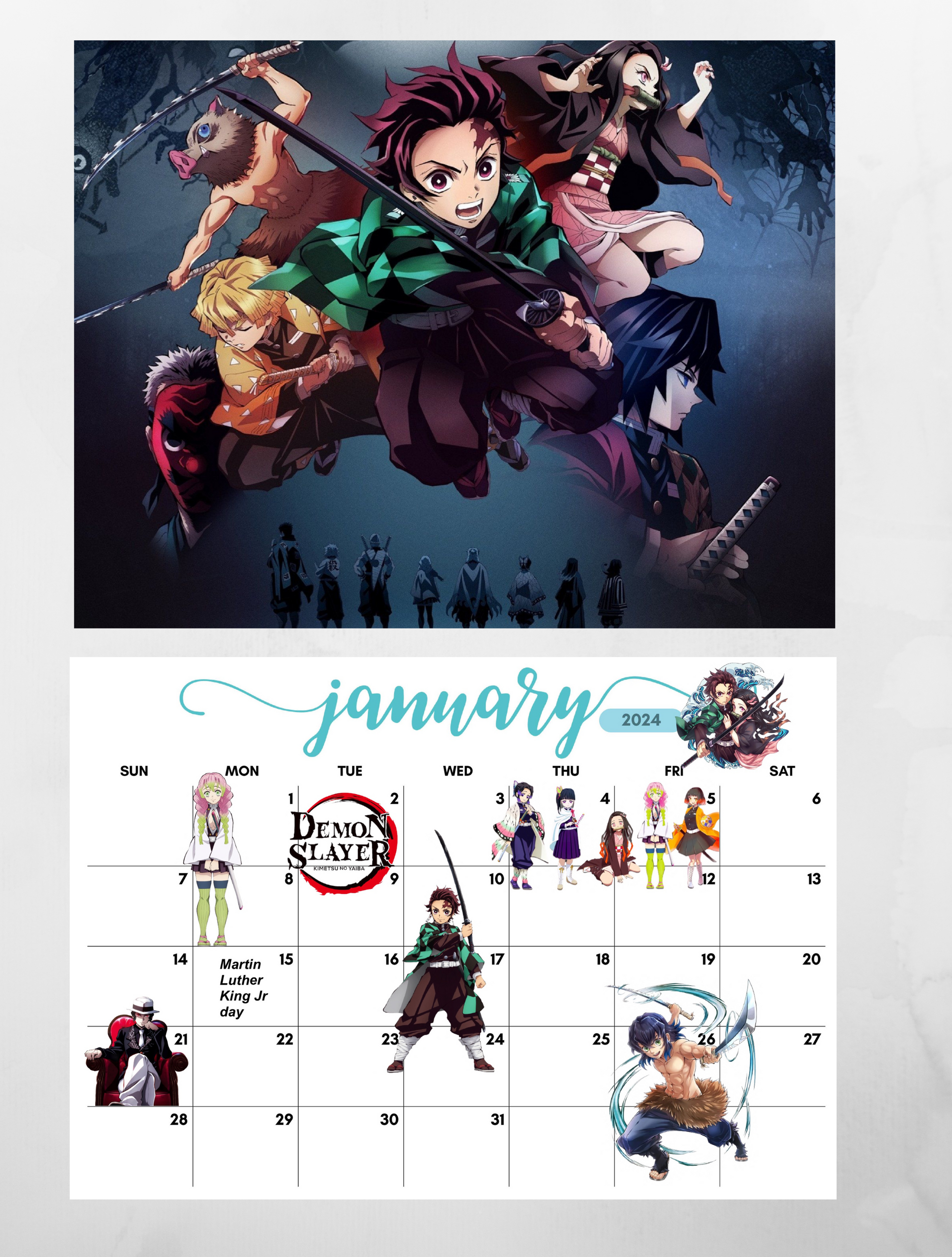 A4 Complete Anime Poster - 2024 Anime Calendar One Piece Blue Lock Kimetsu  no Yaiba Demon Slayer Tokyo Revengers Genshin Impact Haikyuu Jujutsu Kaisen