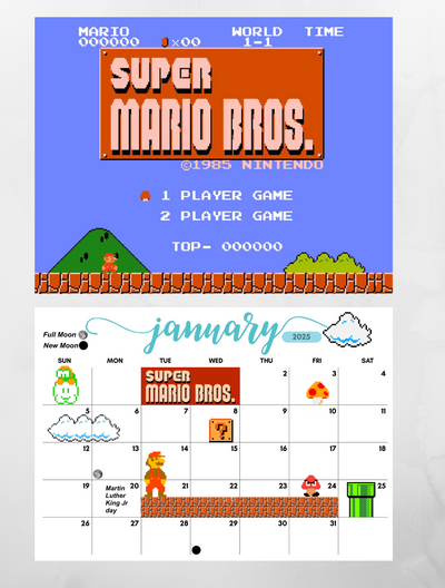 Super Mario Bros 2025 wall Calendar