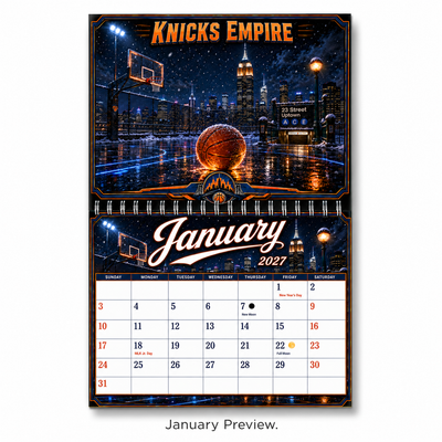 Knicks Empire 2027 Wall Calendar — NYC Hoops Art | 11x17 Spiral-Bound Sports Calendar