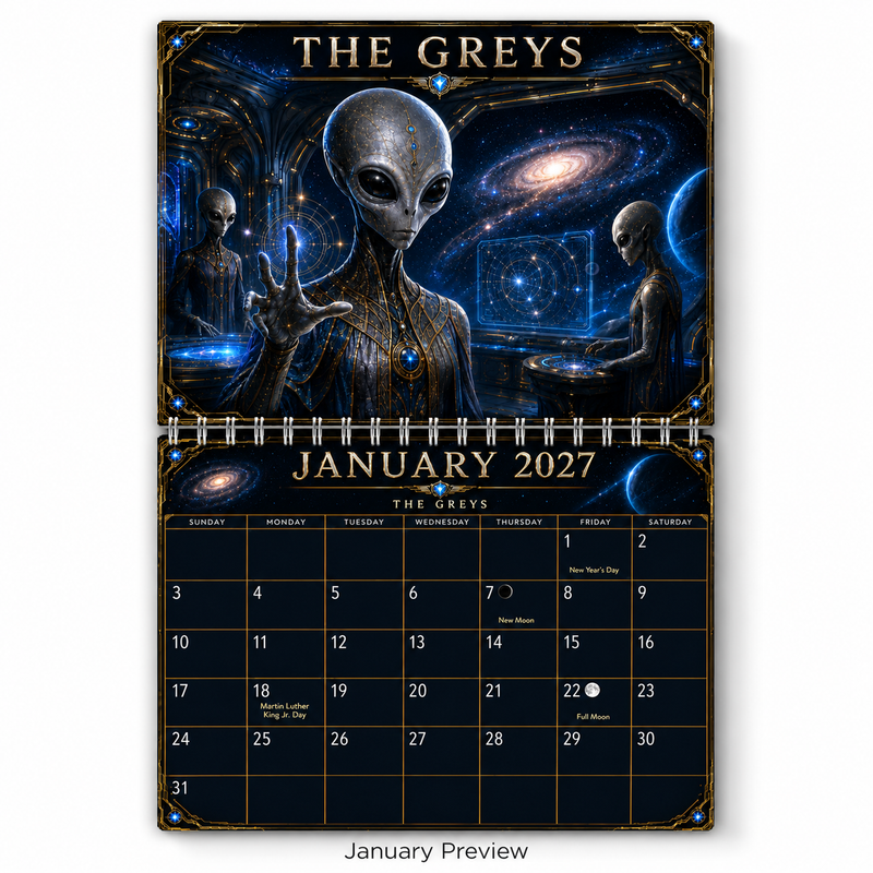 Alien Races Calendar 2027 — 12 Cosmic Civilizations | 11x17 Spiral-Bound Wall Calendar