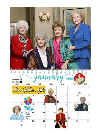 The Golden Girls Wall Calendar 2027 monthly artwork page preview — 2027 themed wall calendar by Jays Calendars