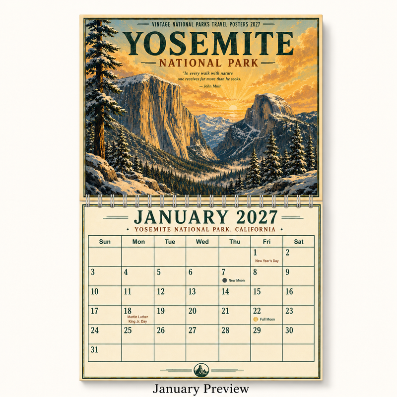 Vintage National Parks Travel Posters Wall Calendar 2027