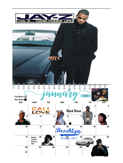 90's Hip-Hop Wall Calendar 2027 monthly artwork page preview — 2027 themed wall calendar by Jays Calendars