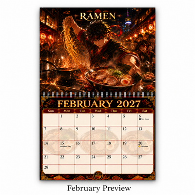 Neo Osaka Kitchen Wars 2027 Wall Calendar calendar grid close-up — large date boxes, Sunday start layout, 2027 wall calendar by Jays Calendars