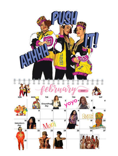 90's Hip-Hop Wall Calendar 2027 calendar grid close-up — large date boxes, Sunday start layout, 2027 wall calendar by Jays Calendars
