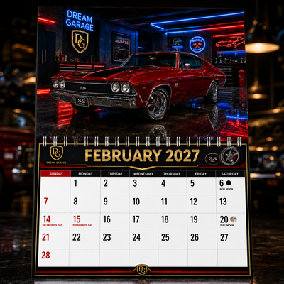 Dream Garage 2027 Wall Calendar — 12 Months of Exotic & Classic Cars | 11x17 Luxury Car Calendar