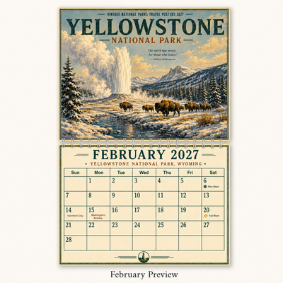 Vintage National Parks Travel Posters Wall Calendar 2027