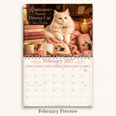 Cozy Cats & Books Wall Calendar 2027