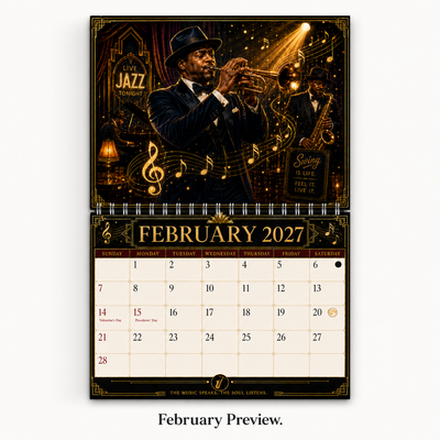Jazz Instruments 2027 Wall Calendar calendar grid close-up — large date boxes, Sunday start layout, 2027 wall calendar by Jays Calendars
