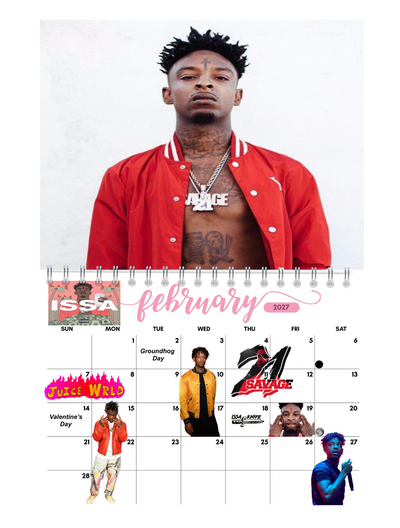 New Generation of Hip Hop Part 2 Wall Calendar 2027 calendar grid close-up — large date boxes, Sunday start layout, 2027 wall calendar by Jays Calendars