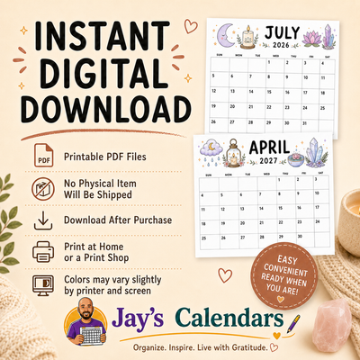 Spiritual Printable Calendar 2026-2027 | 18-Month Instant Digital Download