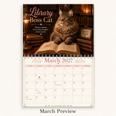 Cozy Cats & Books Wall Calendar 2027