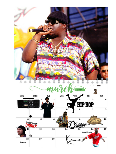 90's Hip-Hop Wall Calendar 2027 monthly artwork page preview — 2027 themed wall calendar by Jays Calendars