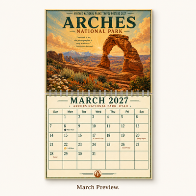 Vintage National Parks Travel Posters Wall Calendar 2027