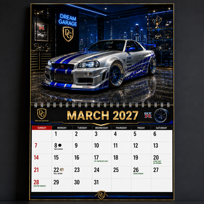Dream Garage 2027 Wall Calendar — 12 Months of Exotic & Classic Cars | 11x17 Luxury Car Calendar