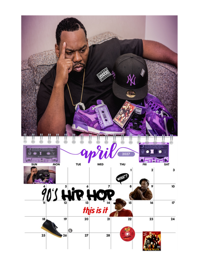 90's Hip-Hop Wall Calendar 2027 monthly artwork page preview — 2027 themed wall calendar by Jays Calendars