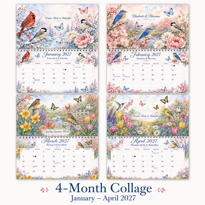 Watercolor Birds & Butterflies Wall Calendar 2027 monthly artwork page preview — 2027 themed wall calendar by Jays Calendars