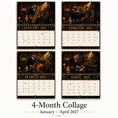 Jazz Instruments 2027 Wall Calendar monthly artwork page preview — 2027 themed wall calendar by Jays Calendars