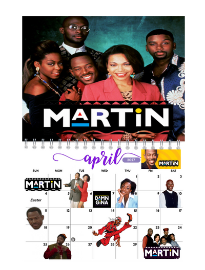 Black 90s TV Shows Wall Calendar 2027 monthly artwork page preview — 2027 themed wall calendar by Jays Calendars
