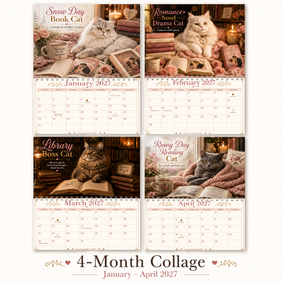 Cozy Cats & Books Wall Calendar 2027