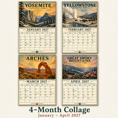 Vintage National Parks Travel Posters Wall Calendar 2027