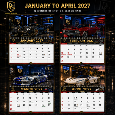 Dream Garage 2027 Wall Calendar — 12 Months of Exotic & Classic Cars | 11x17 Luxury Car Calendar