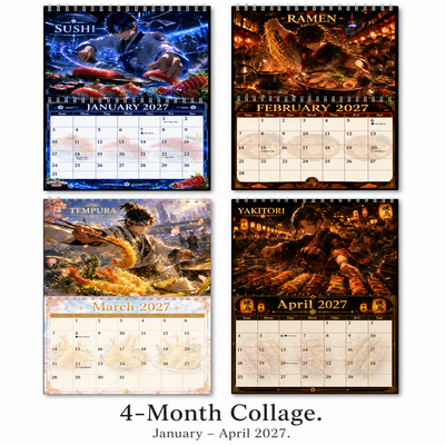 Neo Osaka Kitchen Wars 2027 Wall Calendar monthly artwork page preview — 2027 anime themed wall calendar by Jays Calendars