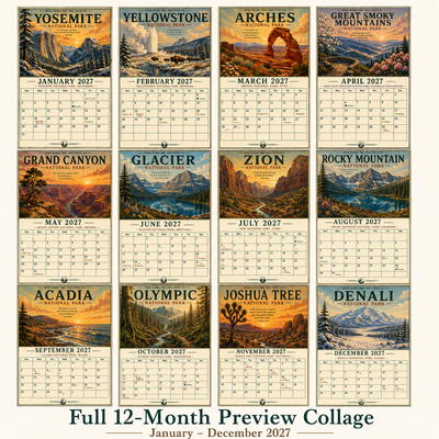 Vintage National Parks Travel Posters Wall Calendar 2027