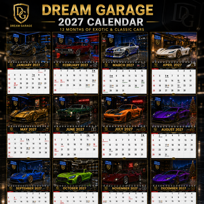 Dream Garage 2027 Wall Calendar — 12 Months of Exotic & Classic Cars | 11x17 Luxury Car Calendar